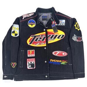 Vintage Mens Black Denim‎ Jacket Tetzuo Formula 1 Motor Cycle Racing 2XL DTEK